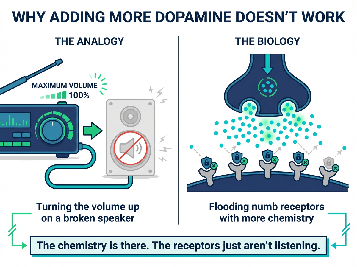 The chemicals are still there — the receptors have just gone numb